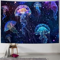 Shiartex Jellyfish Tapestry Marine Life Under The Night Stars Wall Hanging Tapestries Colorful Ocean Animal Tapestry Living Room Dorm Wall Backdrop Painting