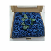 50pcs artificial rose flower real foam rose fake flower with leaves and leaves for DIY wedding bouquet core decoration party home decoration royal blue