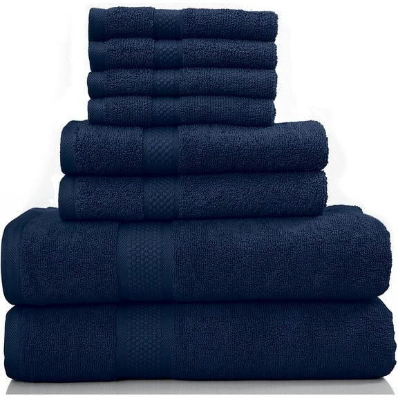 8-Piece Bath Towel Set, 100% Cotton & 600 GSM Bathroom Towels, 2 Bath Towels, 2 Hand Towels & 4 Wash Cloths, High Quality Plush Spa Towels by DSARD - Navy