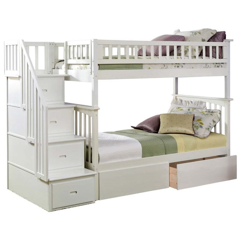 Leo Lacey Twin Over Twin Staircase Storage Bunk Bed Walmart Com
