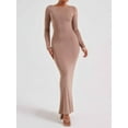 thumbnail image 6 of Douhoow Women Backless Bodycon Dress Long Sleeve Boat Neck Long Party Dresses Clubwear, 6 of 9