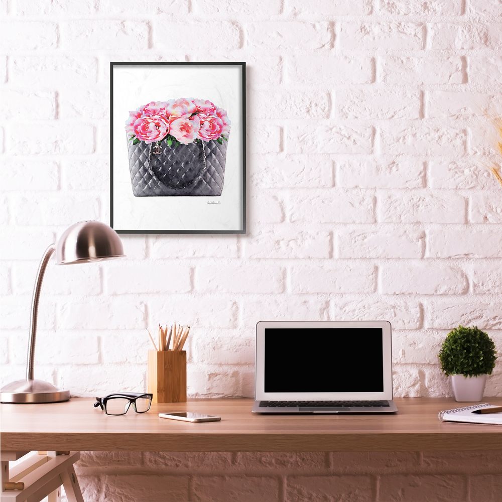 Stupell Industries Pink Flower Purse Glam Fashion Watercolor Design Framed Wall Art by Amanda Greenwood