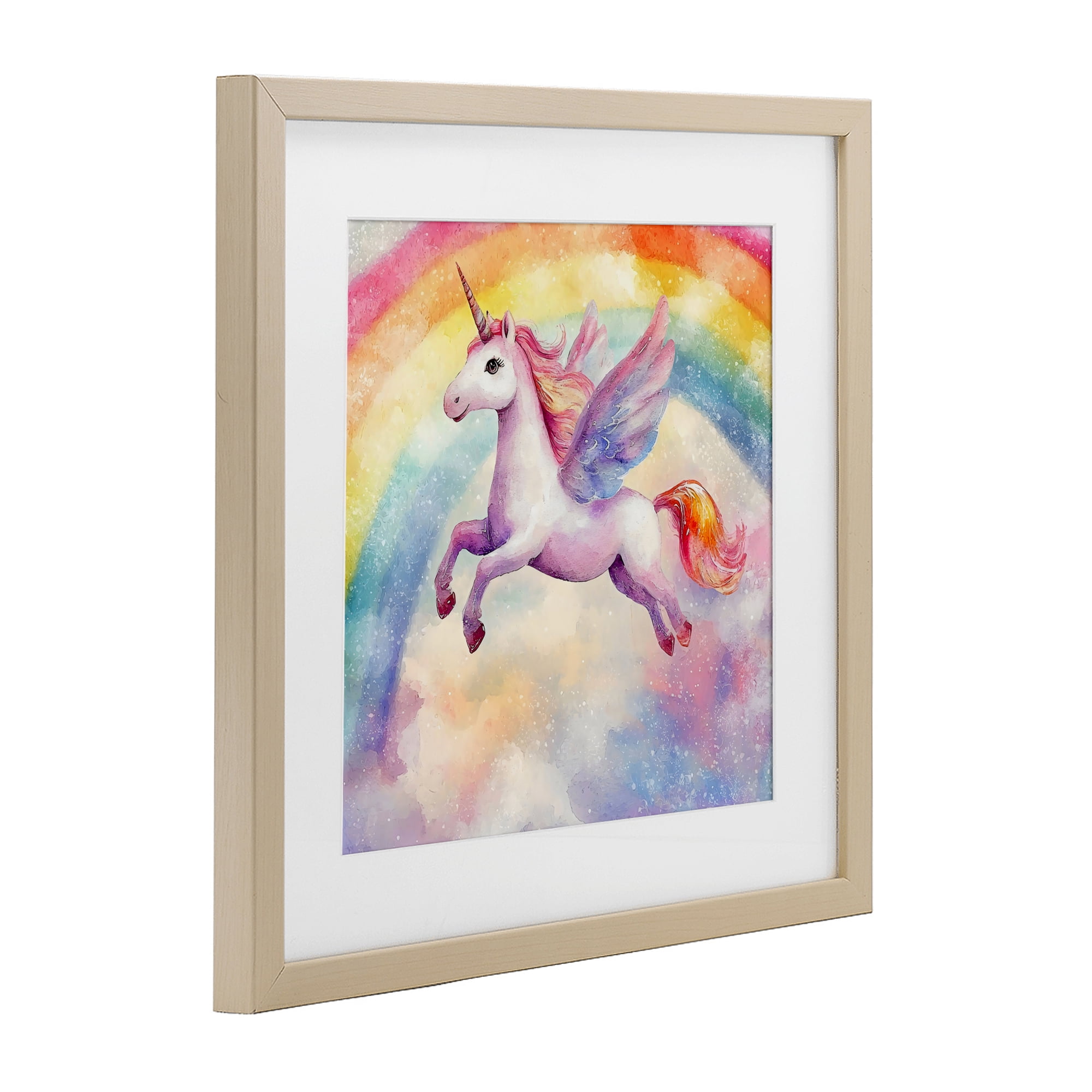 Stupell Industries Flying Unicorn In Rainbow Sky Birch Framed Print Under Glass, design by Creative Studio