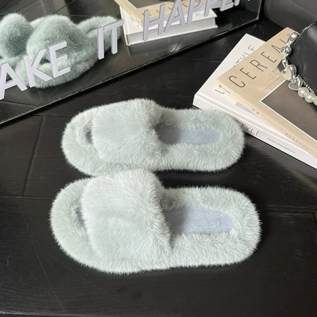 

HHH Fairy Style Fluffy Slippers Women s 2024 Autumn and Winter New Furry Home Flat for Outdoors Plush Slippers Women