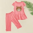 thumbnail image 3 of Jinhomg 2 Piece Outfits for Kids Girls Cute Bear Print 1/4 Sleeve Tee and Wide Leg Short Pants Set Toddler Casual Fall Clothing Suits Pink 90, 3 of 5