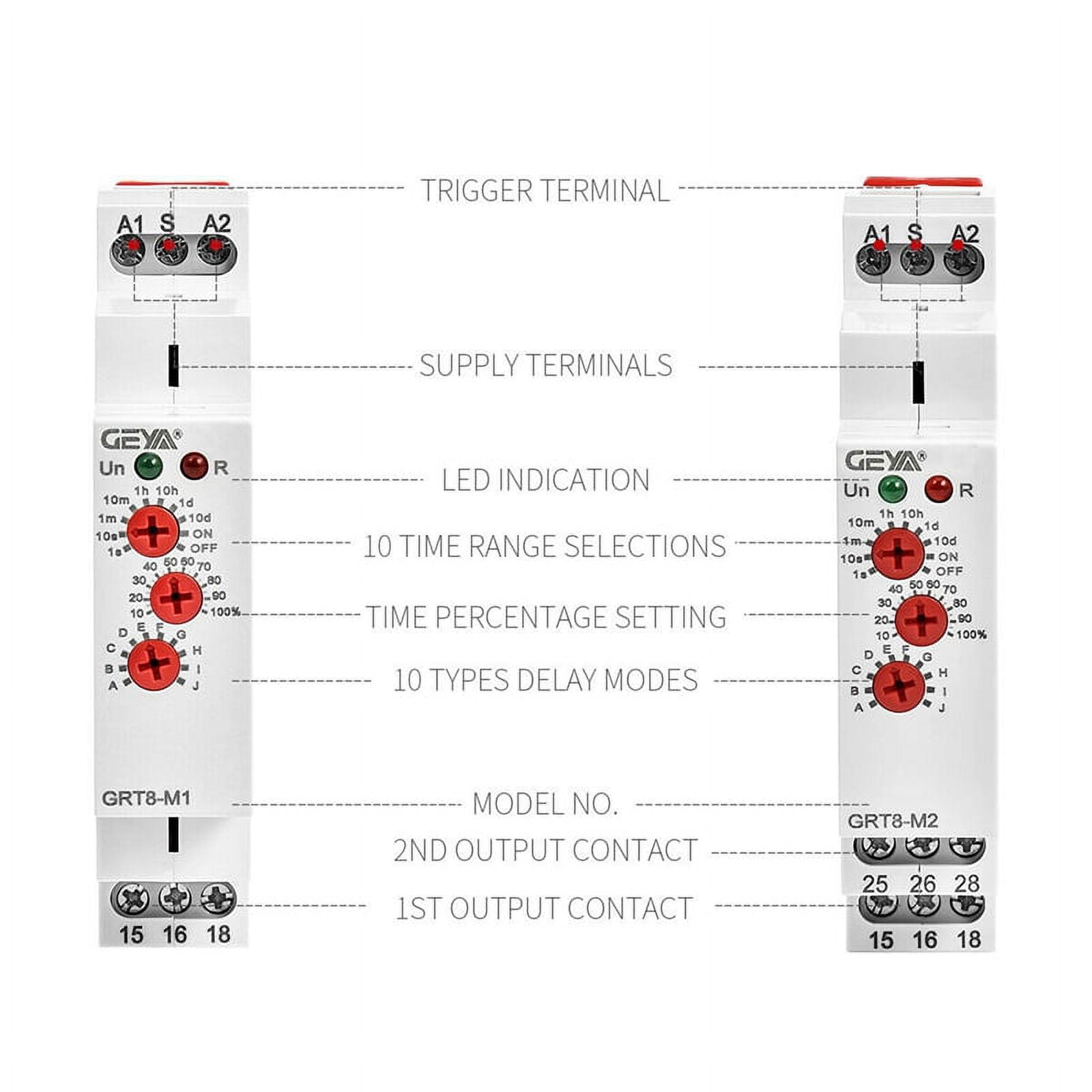 4X  GRT8-M1 On Off Time Delay Relay 16A AC/DC12V-240V Multifunction Din Rail Automatic Timer Relay