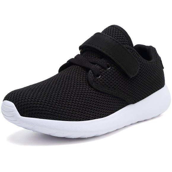 TOEDNNQI Boys Girls Sneakers Kids Lightweight Breathable Strap Athletic Running Shoes for Toddler/Little Kid/Big Kid 179-Black/White Size 7