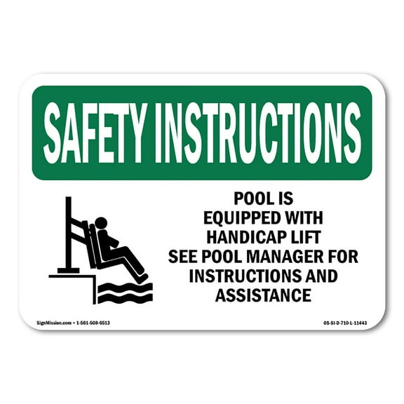 OSHA SAFETY INSTRUCTIONS Sign - Pool Is Equipped With Handicap With Symbol | Plastic Sign | Protect Your Business, Work Site, Warehouse | Made in the USA