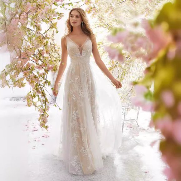 Robes de Mariage Sans Manches en Dentelle Robe Maxi de Mariage Robes de Banquet et de Soirée
