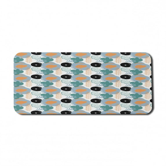 Abstract Computer Mouse Pad, Hand Drawn Like Repetitive Floral Drawings and Brushstrokes Image Art Print, Rectangle Non-Slip Rubber Mousepad X-Large, 35" x 15", White Multicolor, by Ambesonne