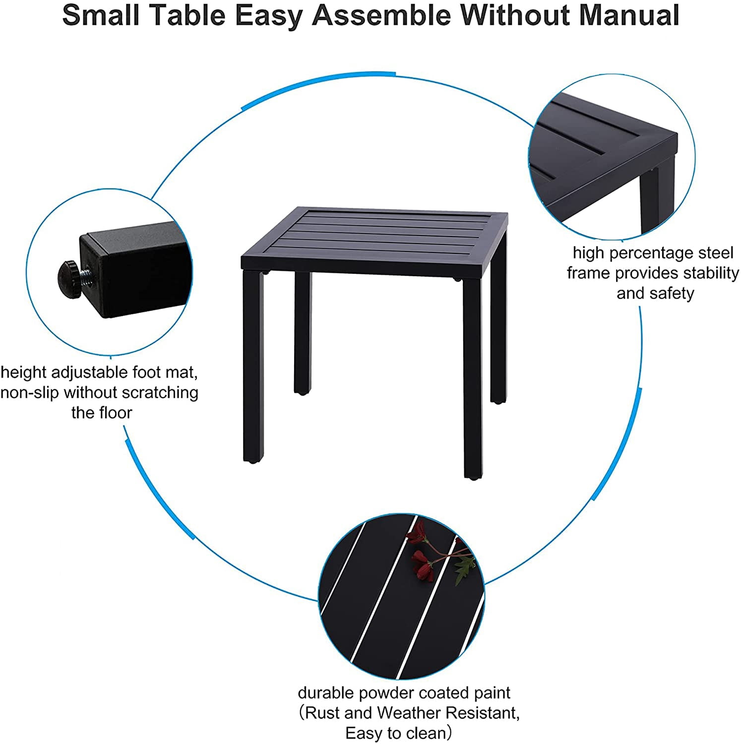 SUMMIT LIVING Outdoor Metal Square Side Table, Patio Coffee Bistro End Table, Black