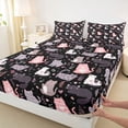 thumbnail image 3 of Castle Fairy Kawaii Cats 4 Pieces Queen Sheet Sets for Boys Girls,Love Heart Print Ultra Soft Flat Sheet,Cute Flowers Animal Queen Fitted Sheet,Luxury Bedroom Decor, 3 of 7