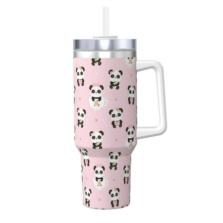 

Goofa Cute Kawaii Panda Print 40oz Ice Bully With Handle And Straw Stainless Steel Vacuum Insulated Cup And 2 In 1 Straw Lid