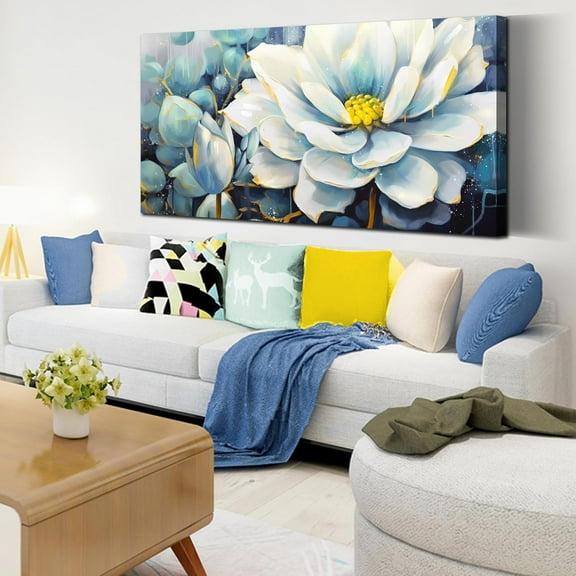 Aaheei Lotus Flower Wall Art for Living Room Decor, Vintage Nature White Watercolor Floral Picture for Bedroom, Botanical Canvas Art Print Painting for Home Office