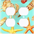thumbnail image 2 of Metal Light Switch Wall Plate Outlet Cover (Colorful Ocean Crab Star Fish Sea Shell Teal - Double Duplex), 2 of 2