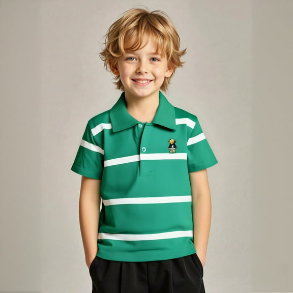 Polo Shirts for Boys Short Sleeve Kids Stripes Button down Shirt Boys Uniform Shirts Collared Shirt Kids 6-7 Years Clothes Boys