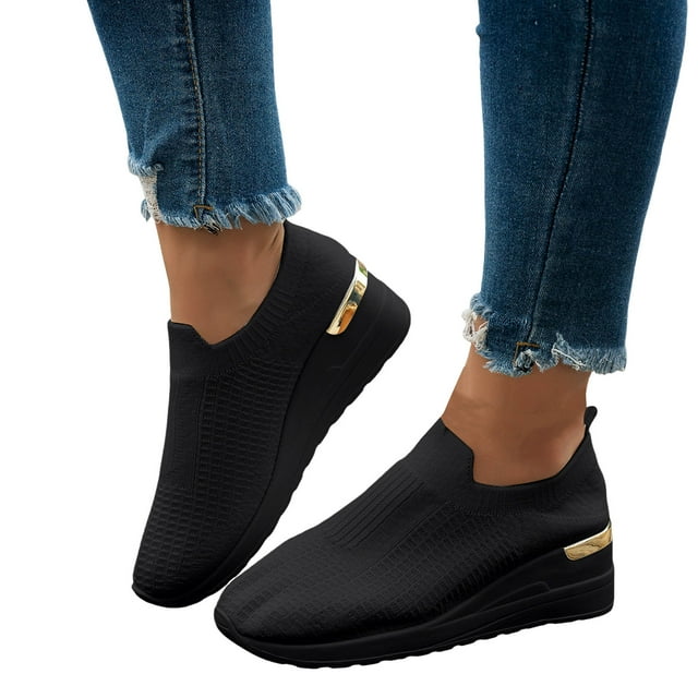 Chaussures de Marche à Enfiler à Talon Compensé Léopard pour Femmes, Confortables, en Maille Tissée Aérée, Plateforme, Mocassins, Espadrilles de Travail