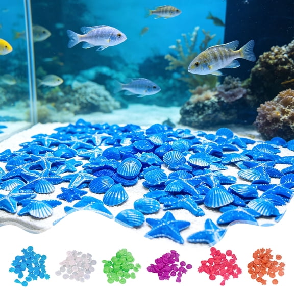 Glow in the Dark Aquarium Decor, Luminous Artificial Starfish Sea Shells, 100 Pcs Glowing Stones for Freshwater Saltwater Tank, Night Light Fish Tank Decor by PALIFEUR