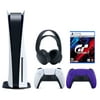 Sony Playstation 5 Disc (PS5 Disc) with Extra Purple Controller, Gran Turismo 7 Launch Edition and Black PULSE 3D Headset Bundle