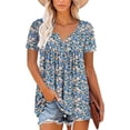 thumbnail image 2 of Women’s Short Sleeve Floral Tops Summer Casual Loose Fit Tunic Shirts Button Detail Flowy Blouses for Leggings Jeans Daily Wear, 2 of 5