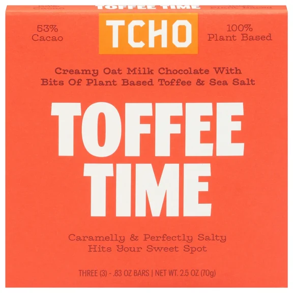 TCHO Chocolate - Bar Organic 100% Plant Based Toffee Time - 2.5 oz Pack of 2