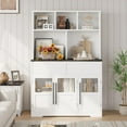 thumbnail image 3 of Studyset 60'' Kitchen Pantry Cabinet, Tall Kitchen Cabinet Pantry Cabinet with Glass Doors, Kitchen Cabinet with Drawers Coffee Bar Table for Living Room, Dining Room, 3 of 6