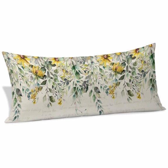 Flowers Eucalyptus Body Pillow Covers 20"x54", Vintage Botanical Floral Leaves Soft Brushed Microfiber Breathable Throw Pillow Covers, Pillowcase with Zipper for Couch Sofa Bedroom Living Room