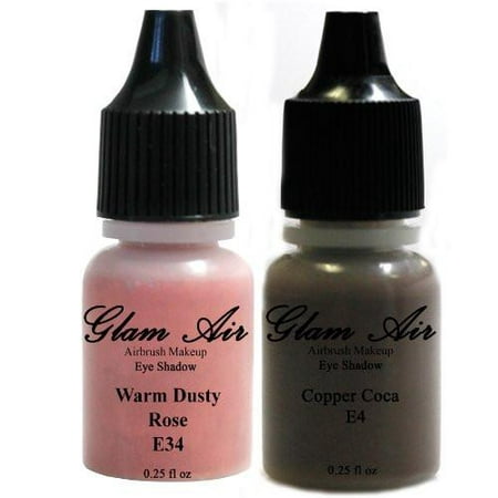 Set of Two (2) Shades of Glam Air Airbrush Eye Shadow Makeup E4 Copper Cocoa and E34 Warm Dusty Rose Water-based Formula Last All Day (For All Skin Types) 0.25oz