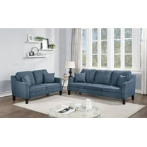 Navy Blended Chenille 2pc Sofa Set: Sofa & Loveseat for Relaxing in the Living Room