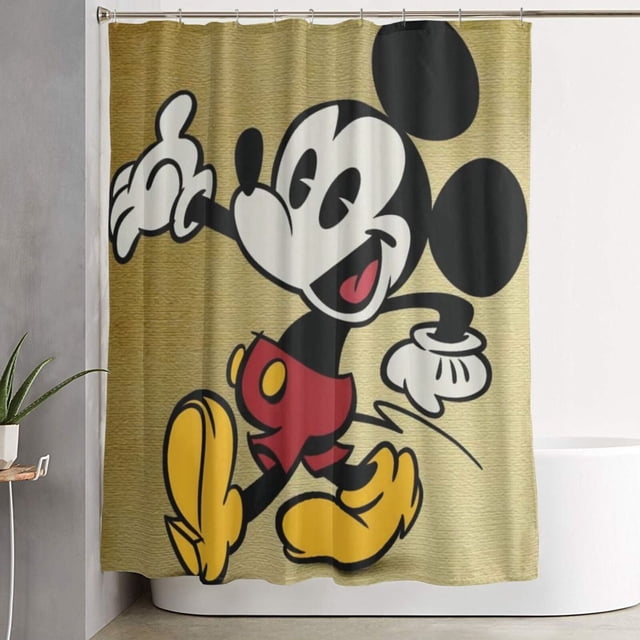 Cortina de ducha de Mickey Mouse con dibujos animados, cortinas de ducha para baño con 12 ganchos, impermeable, lavable, poliéster, juego de decoración para el baño, 60 x 72 pulgadas, hierro