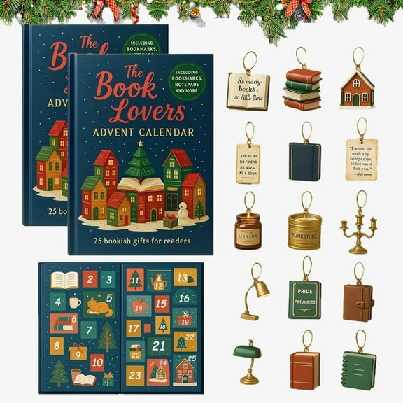 The Book Lovers Advent Calendar – 25 Bookish Gifts for Readers, 25 Days Christmas Countdown Calendar with 25 Bookish Related Ornament, Book Lover-Themed Christmas Gift Set for Bookworms (2pcs)