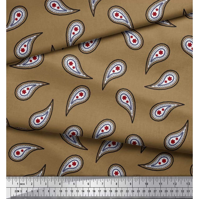 Soimoi Brown Rayon Fabric Floral & Paisley Printed Fabric 1 Yard 42 Inch Wide