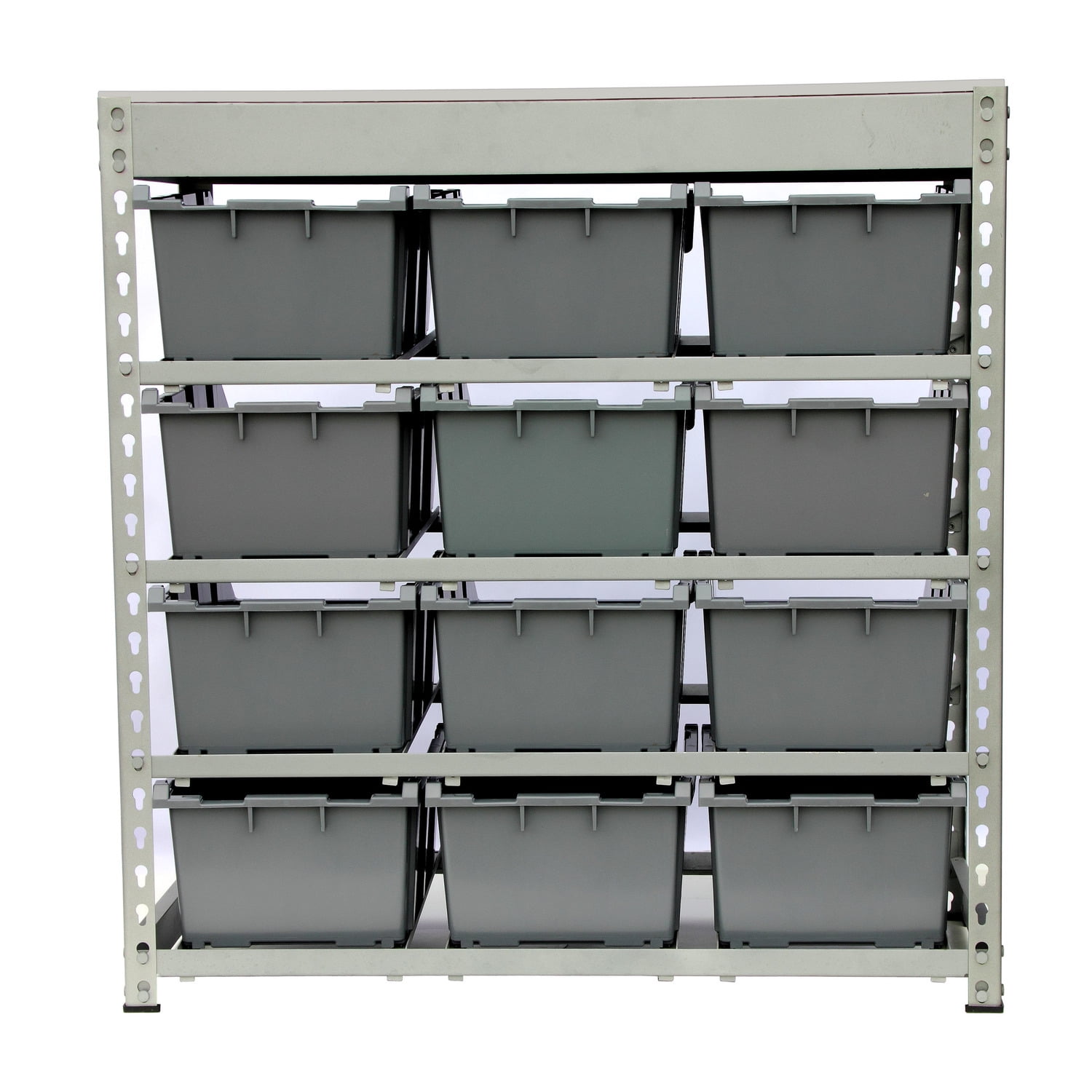 King's Rack 4-Tier Metal Organizer Shelving Rack with 12 Bins in Gray