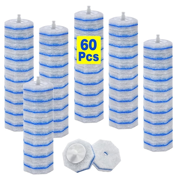 ZQZIQI Disposable Toilet Bowl Wand Refills, Unscented 3-Layer Deep Cleaning Replacement Heads, Compatible with Clorox Toilet Cleaning System Stain Removal,60-Count