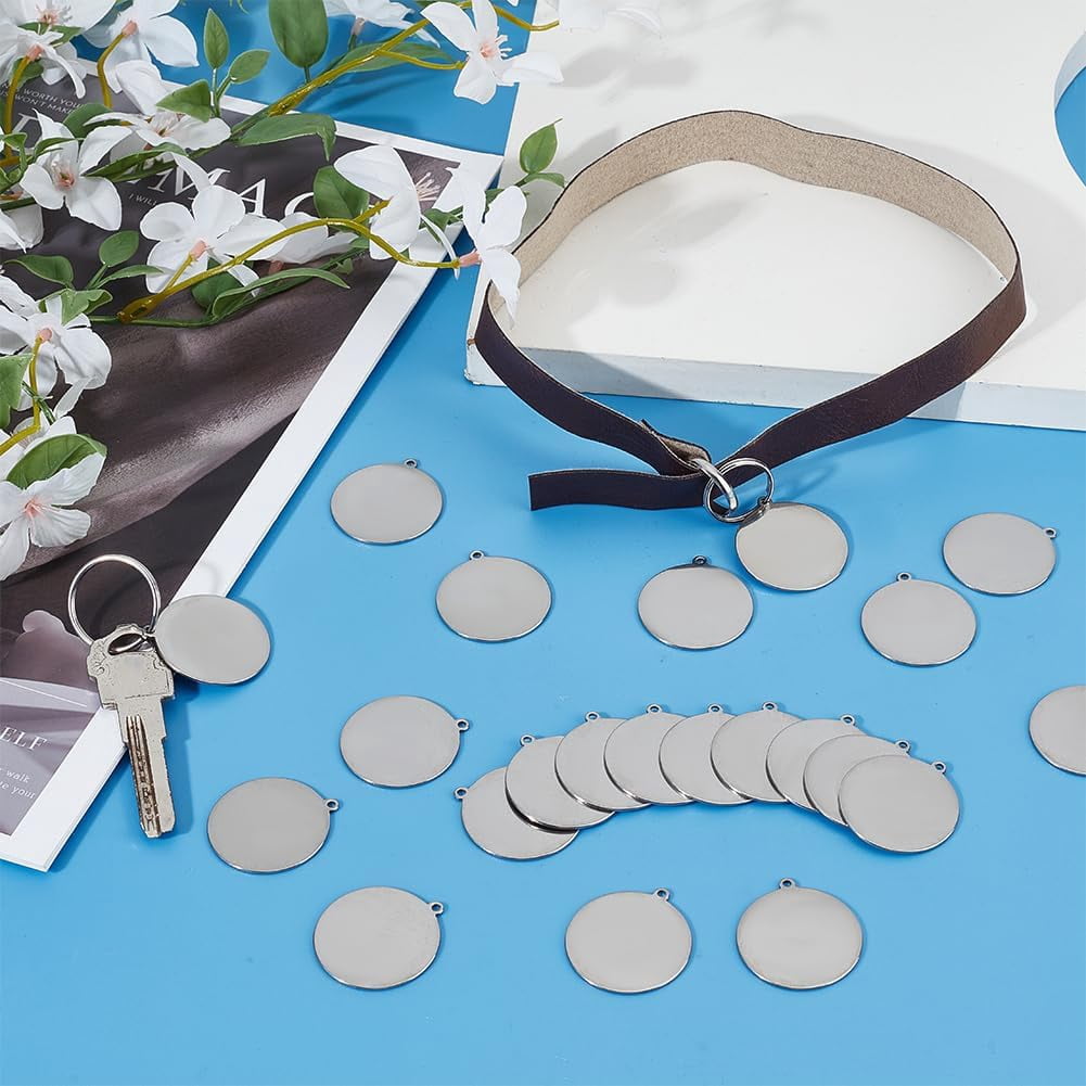 Metal Engraving Blanks Stainless Steel Stamping Blanks with Key Ring Round Blank Tags for DIY Crafts Necklace Making