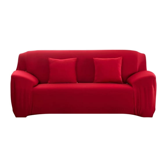HCTSHG Stretch Sofa Slipcover Solid Color Couch Cover for 1/2/3/4 Seater,Sectional Couch Covers L Shape Sofa Covers Furniture Protector with Pillow Covers (Red, 2 Seater Sofa)