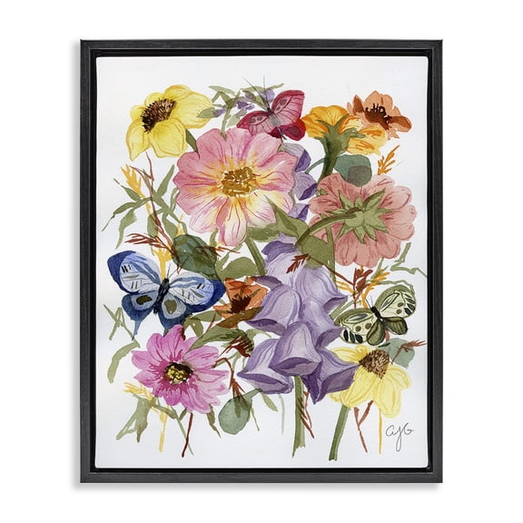 Stupell Industries Eclectic Mixed Florals & Butterflies Black Floating Frame Canvas Art, 17 x 21, by Alexandria Gilbert Kincaid