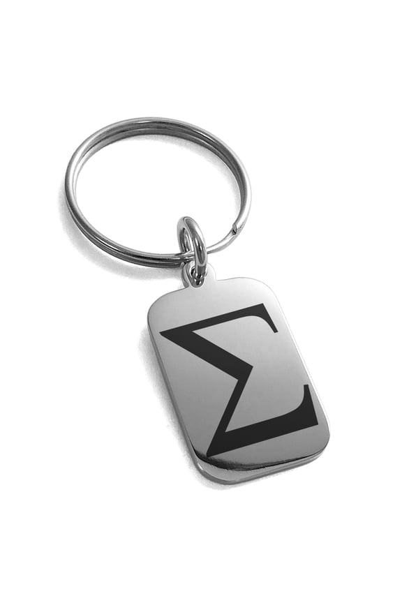 Stainless Steel Sigma Mathematical Engraved Small Rectangle Dog Tag Charm Keychain Keyring