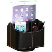 PU Leather Remote Control Holder,360 Degree Spinning Desk TV Remote Caddy,Bedside Table Organizer for Controller, Mail,