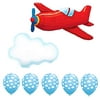 36" Vintage Red Airplane Foil Mylar Balloon 30" Puffy Cloud Foil Balloon & 11" Cloud Print Latex Balloon Bundle