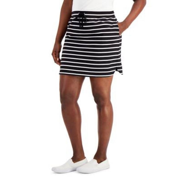 Karen Scott Women's Striped Pull-On Skort Deep Black Size XL