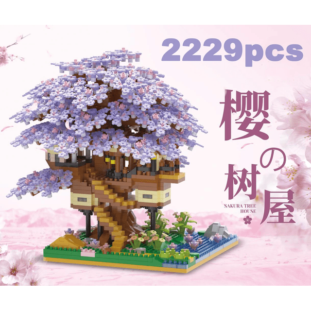 Romantic Purple Pink Cherry Blossom Tree House Building Blocks, Mini Floral Scene DIY Assembly Classic Model, Creative Miniature Bricks Decor Set, Ideal Gift for Kids