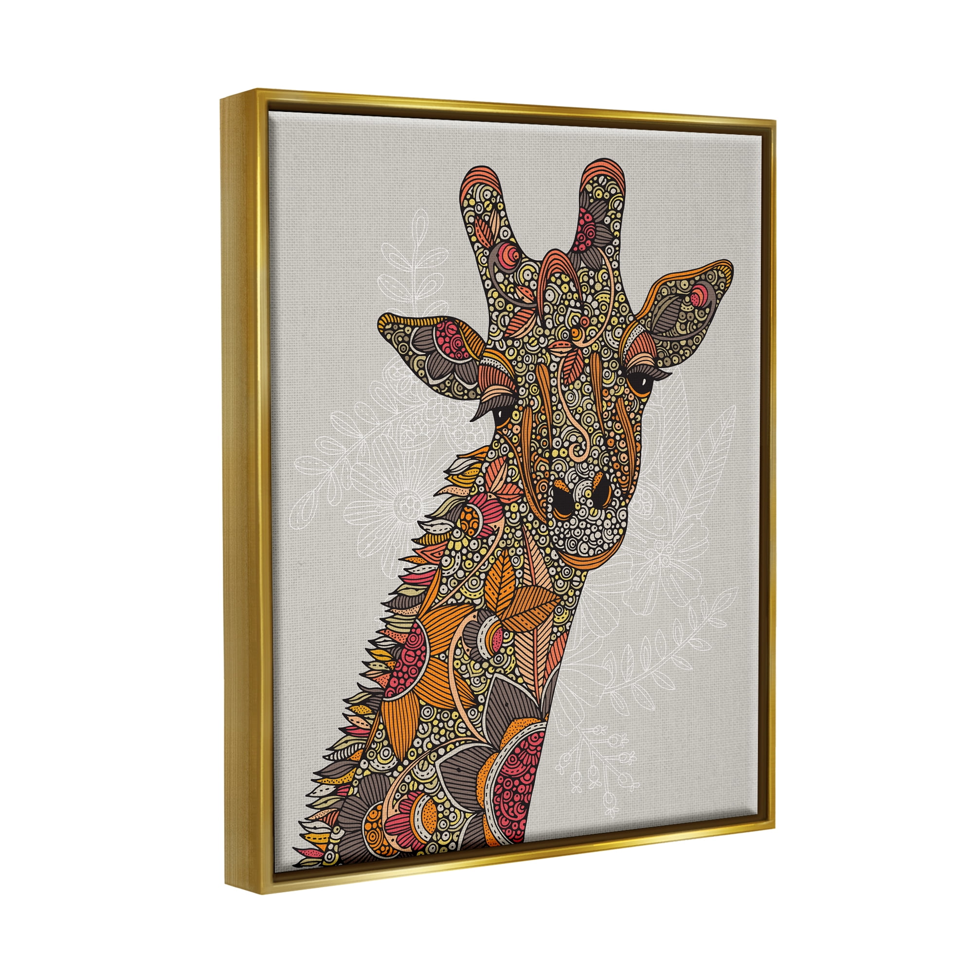 Stupell Industries Pleasant Giraffe Animal Intricate Floral Fractal Details Graphic Art Metallic Gold Floating Framed Canvas Print Wall Art, Design by Valentina Harper