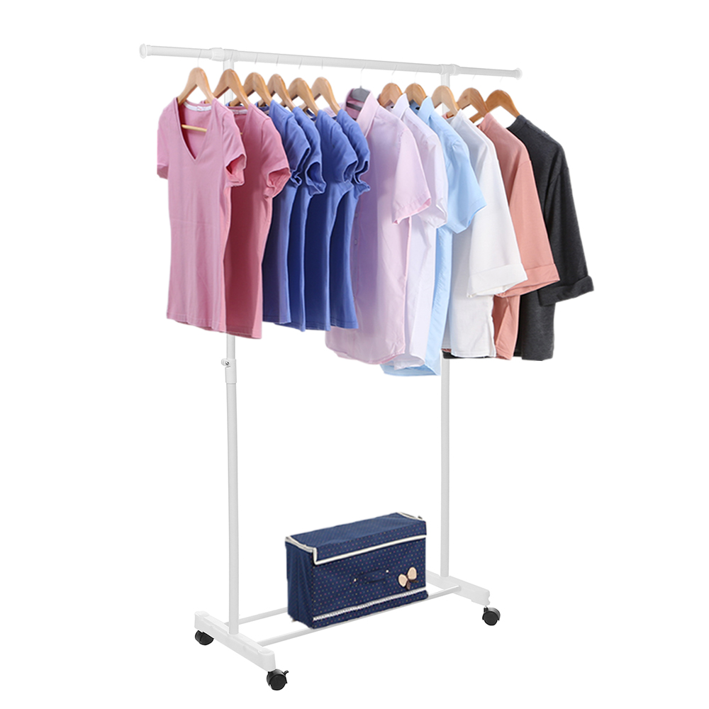 Simple Trending Double Rod Clothing Garment Rack Rolling Clothes Organizer on Wheels for Hanging Clothes Bronze