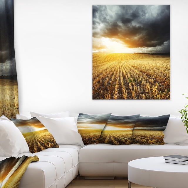 Storm Dark Clouds over Wheat Stems - Landscape Artwork Canvas