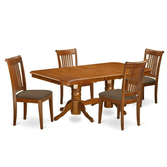 East West Furniture Napoleon 5-piece Dining Set with Linen Seat in Saddle Brown