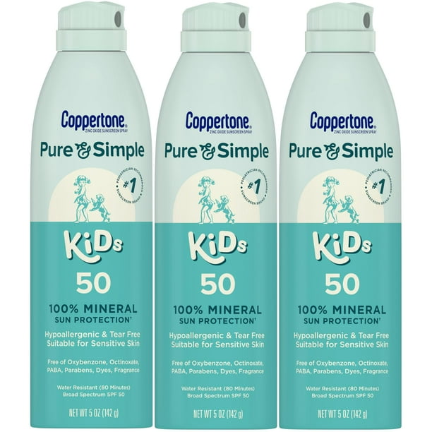 Spray protector solar Coppertone Pure and Simple para niños, SPF 50, 150 ml