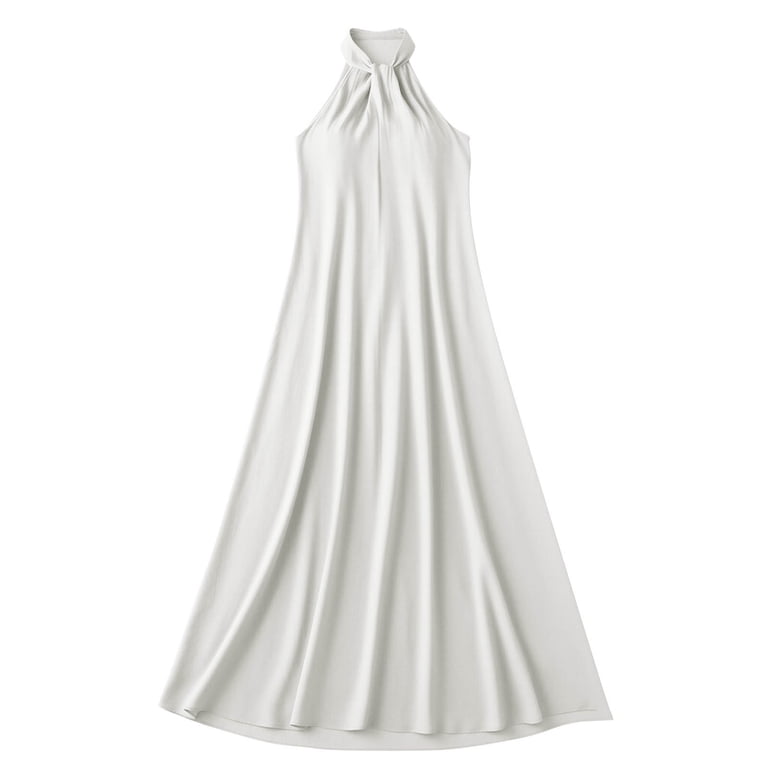 white halter slip dress Ivory Satin Slip Dress - Halter Slip Dress - Backless Midi Dress
