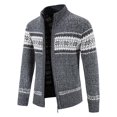 thumbnail image 1 of Cárdigan de punto grueso con forro polar para hombre, chaqueta tipo suéter con cremallera y cuello vertical para otoño e invierno, chaqueta con estampado de copos de nieve para hombre, 1 of 6
