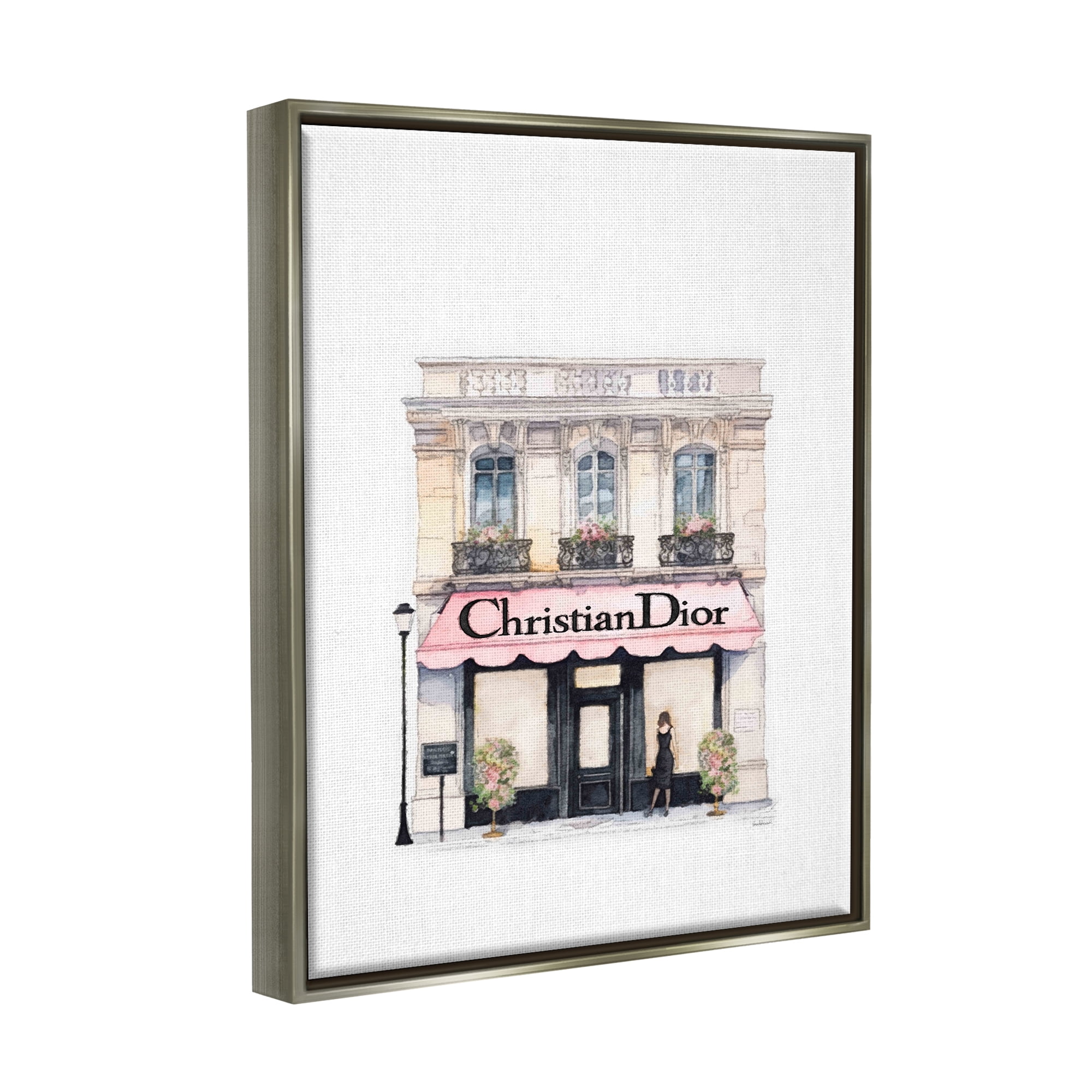 Stupell Industries Girl at Fashion Shop Beauty & Fashion Painting Gray Floater Framed Art Print Wall Art, 17 x 21